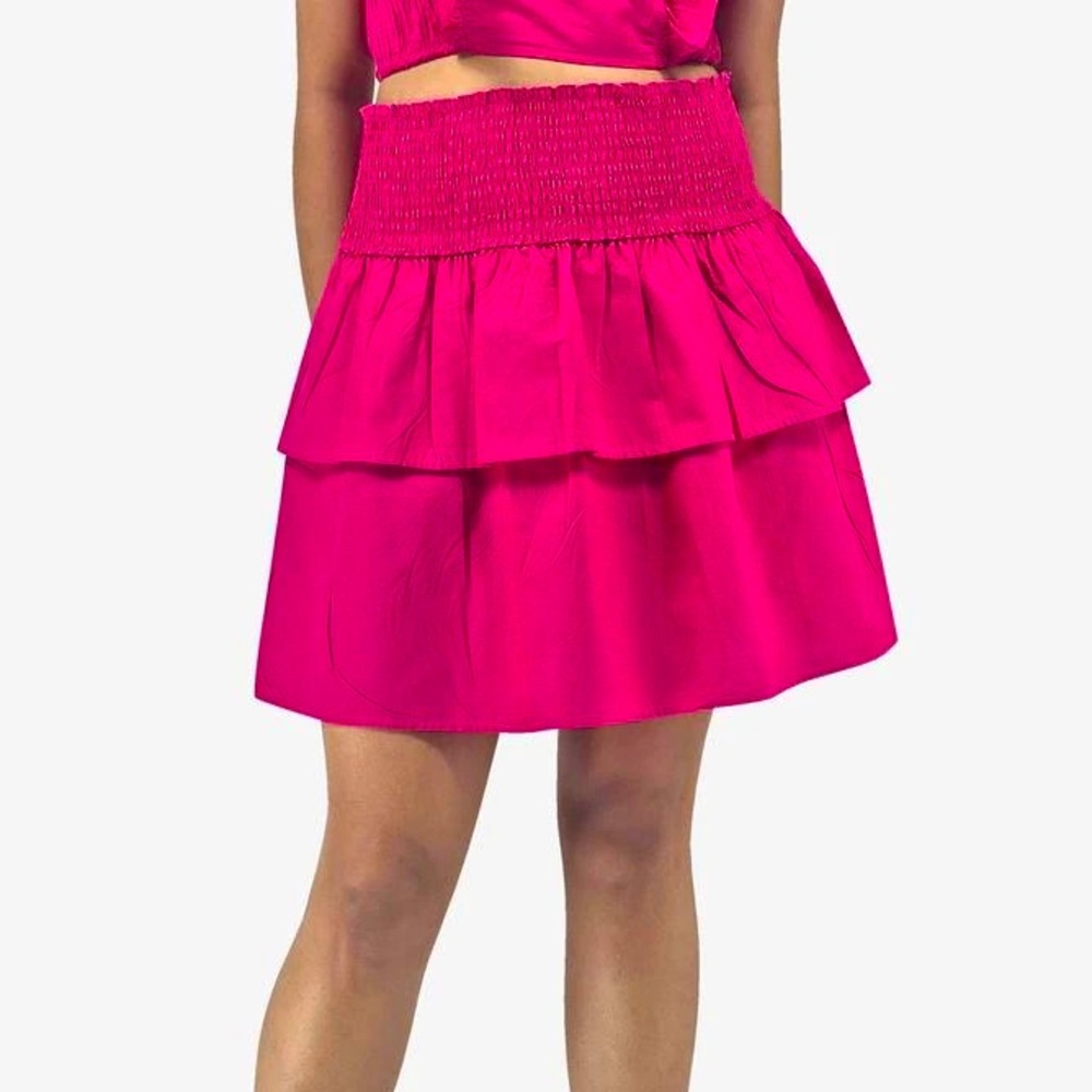 HT360 Collective smocked waist tiered cotton miniskirt